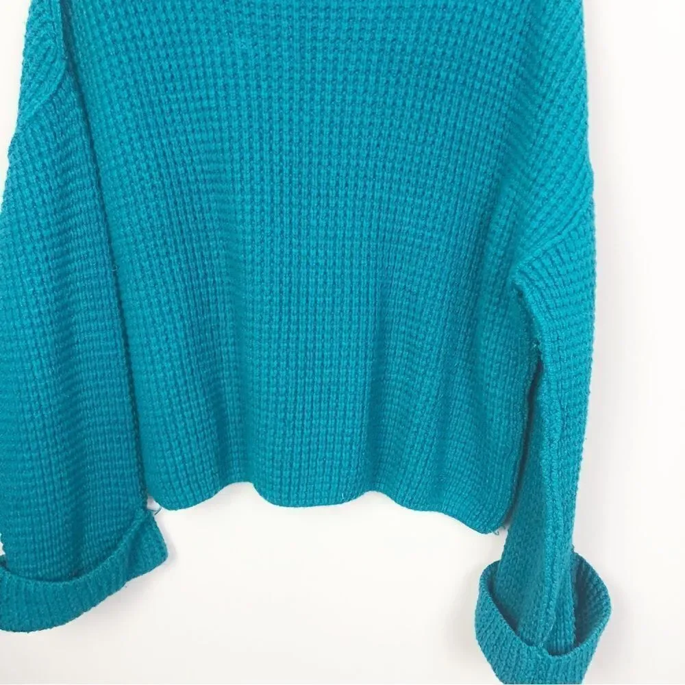 FREE PEOPLE | Park City Chunky Knit Teal Cowl Neck Sweater Women’s Size Medium